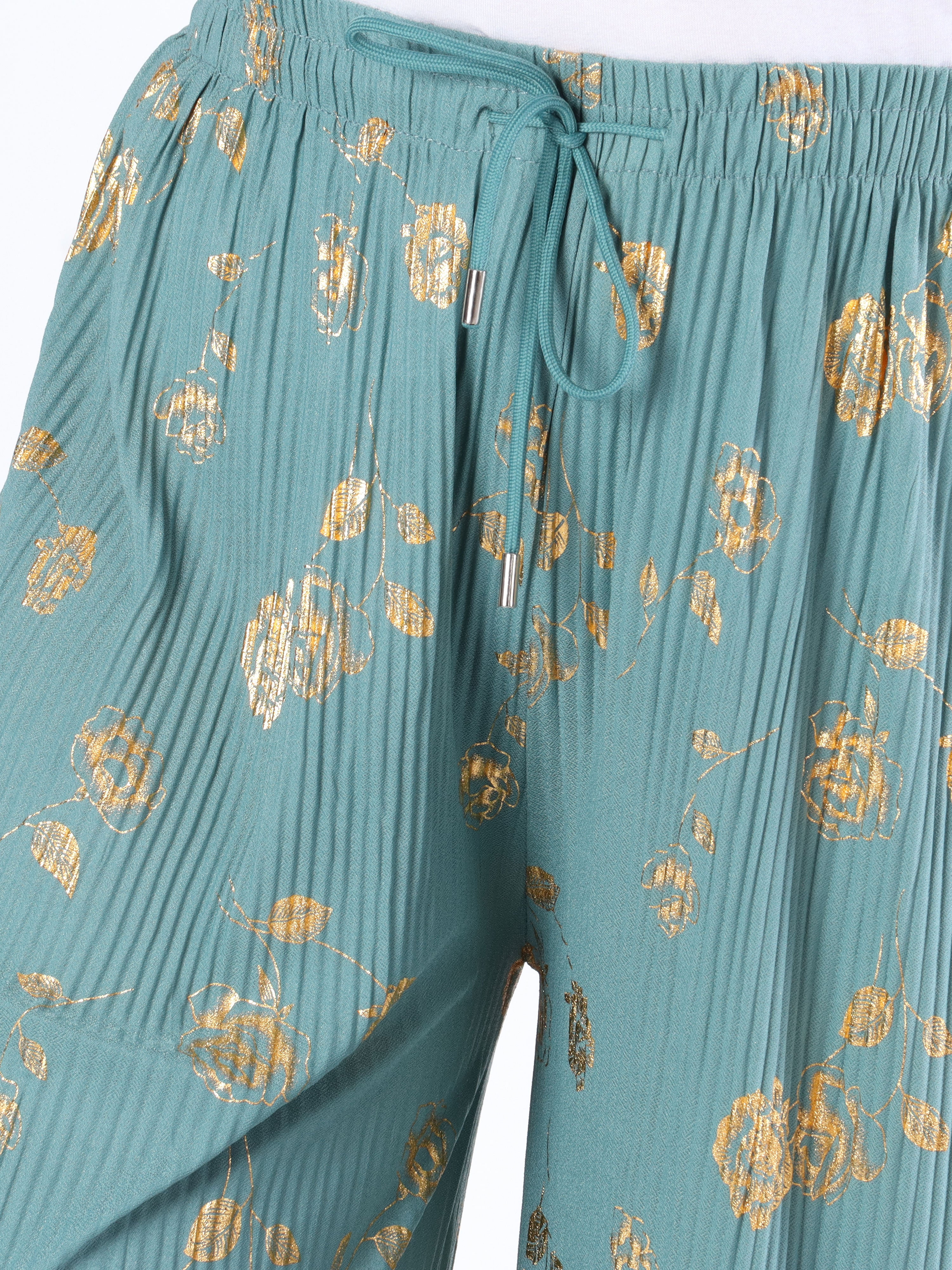 Alpha - Plisserede bukser med guldblomster